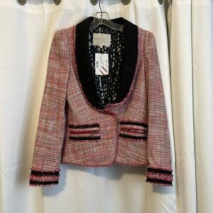 Rachel Roy Tweed Fitted Blazer Jacket Pink Black size 4